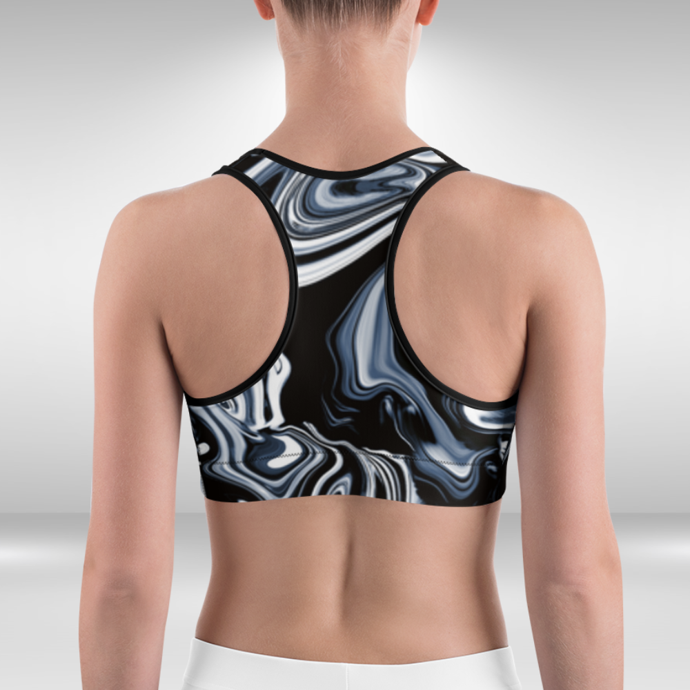 Women Sports Bra - Black Marble Print