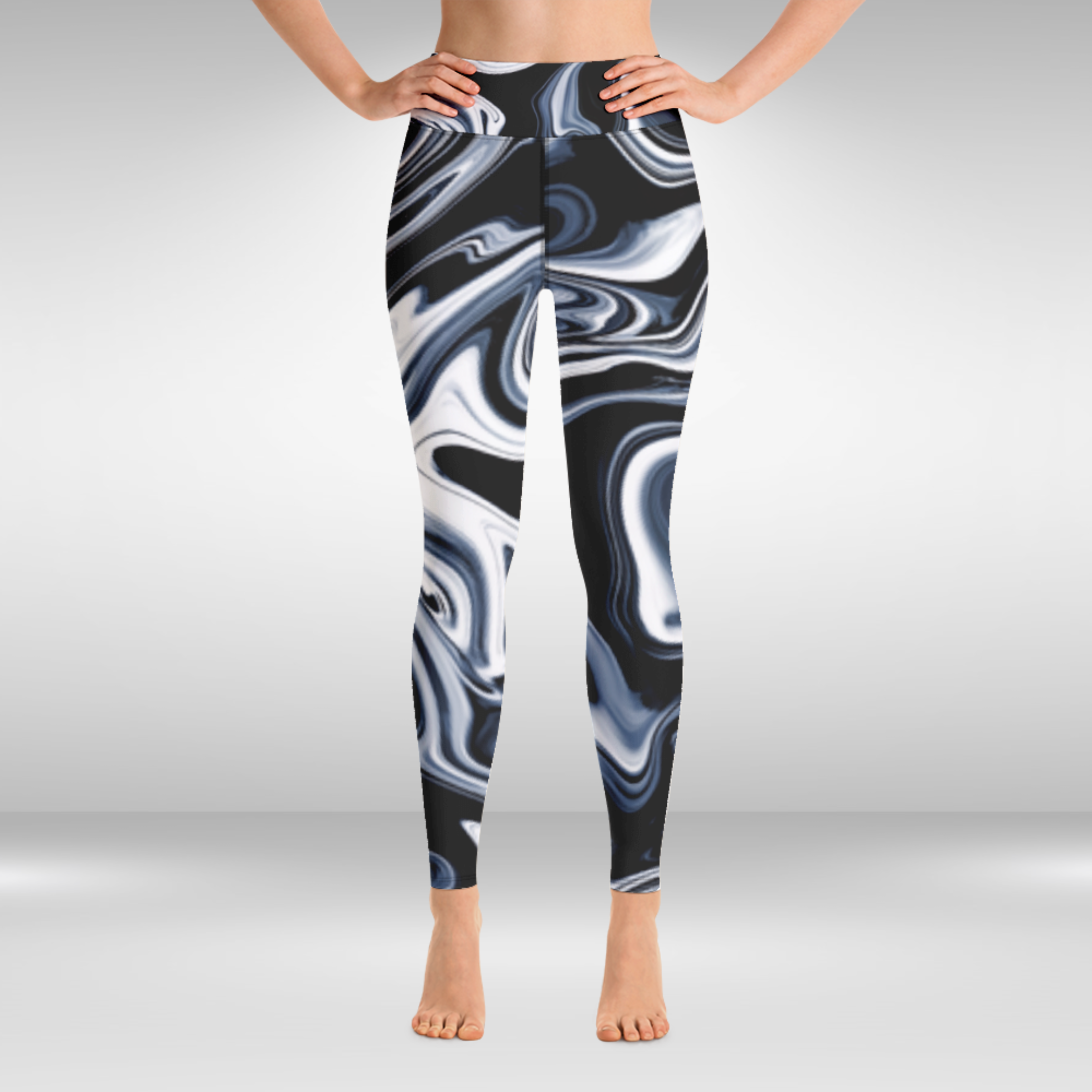 Women Yoga Legging - Black Marble Print