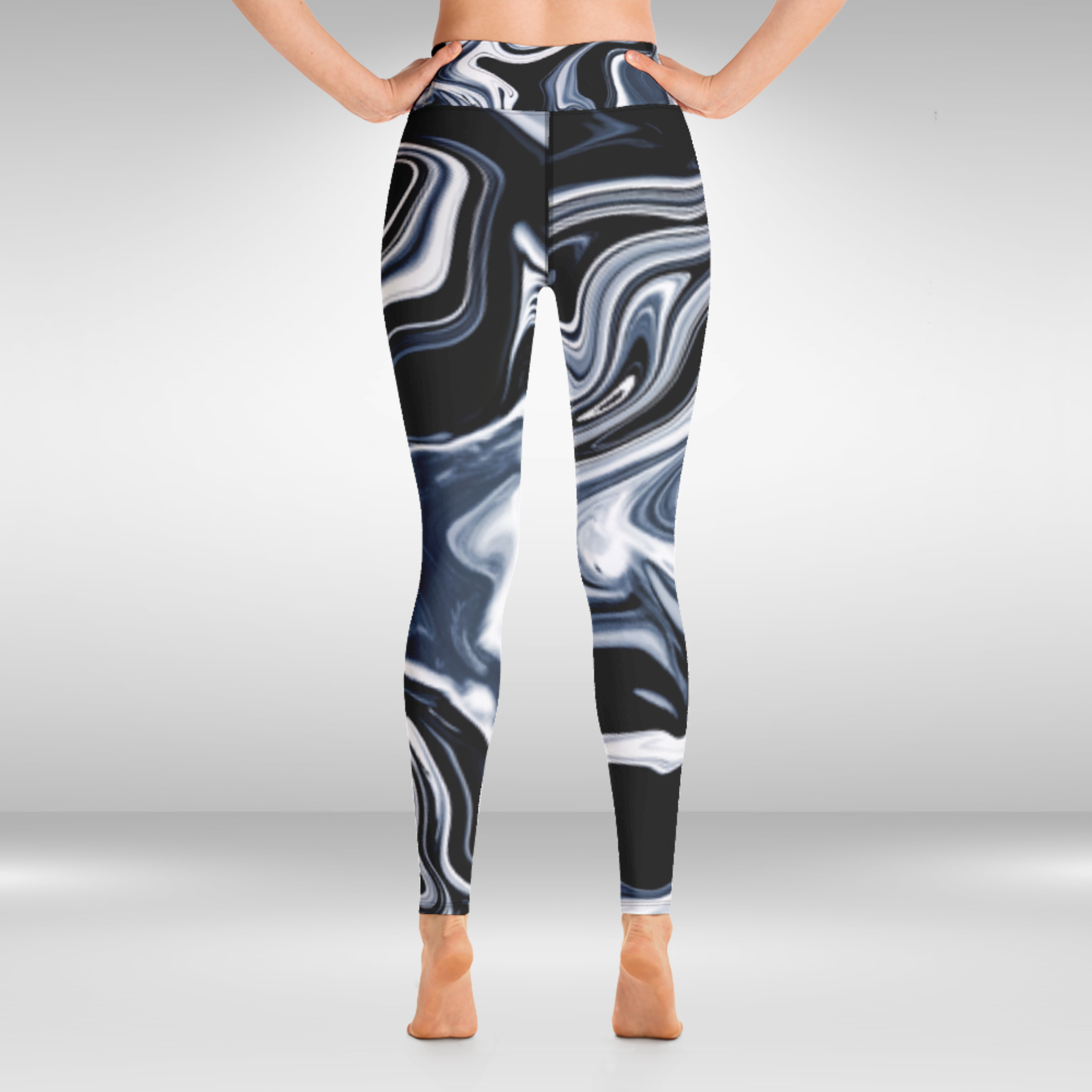 Women Yoga Legging - Black Marble Print