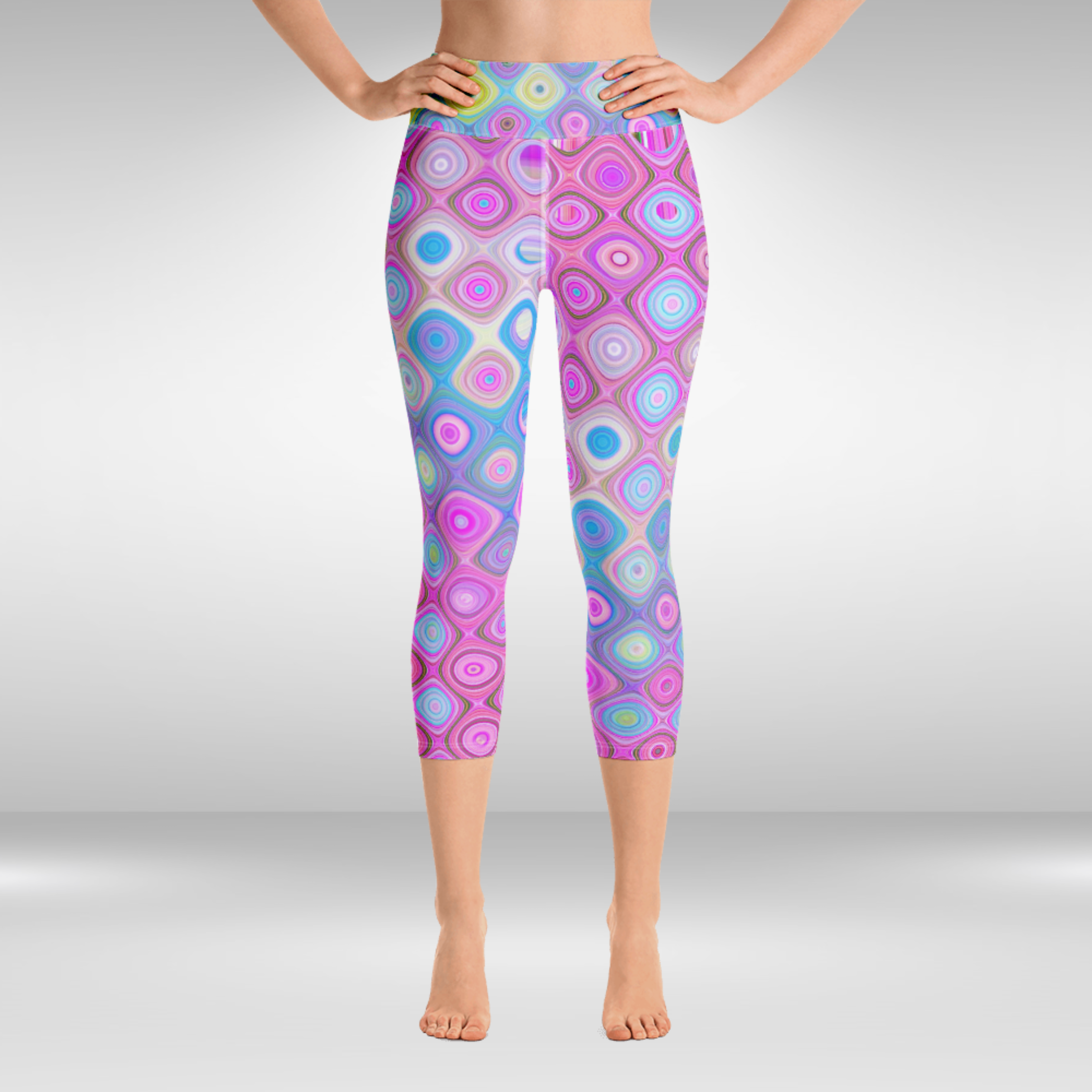 Women Yoga Capri Legging - Pink Abstract Print