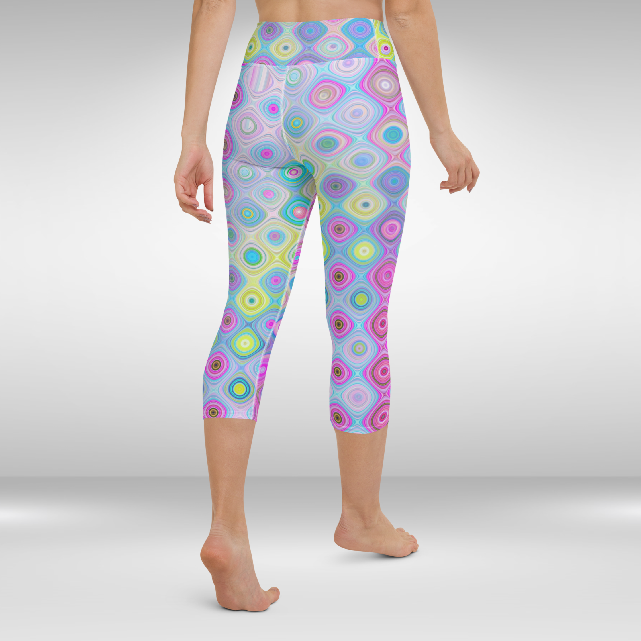 Women Yoga Capri Legging - Pink Abstract Print