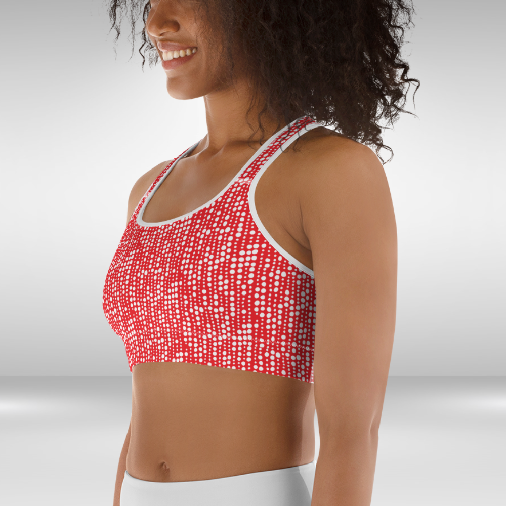 Women Sports Bra - Red and White Polka Dot Print