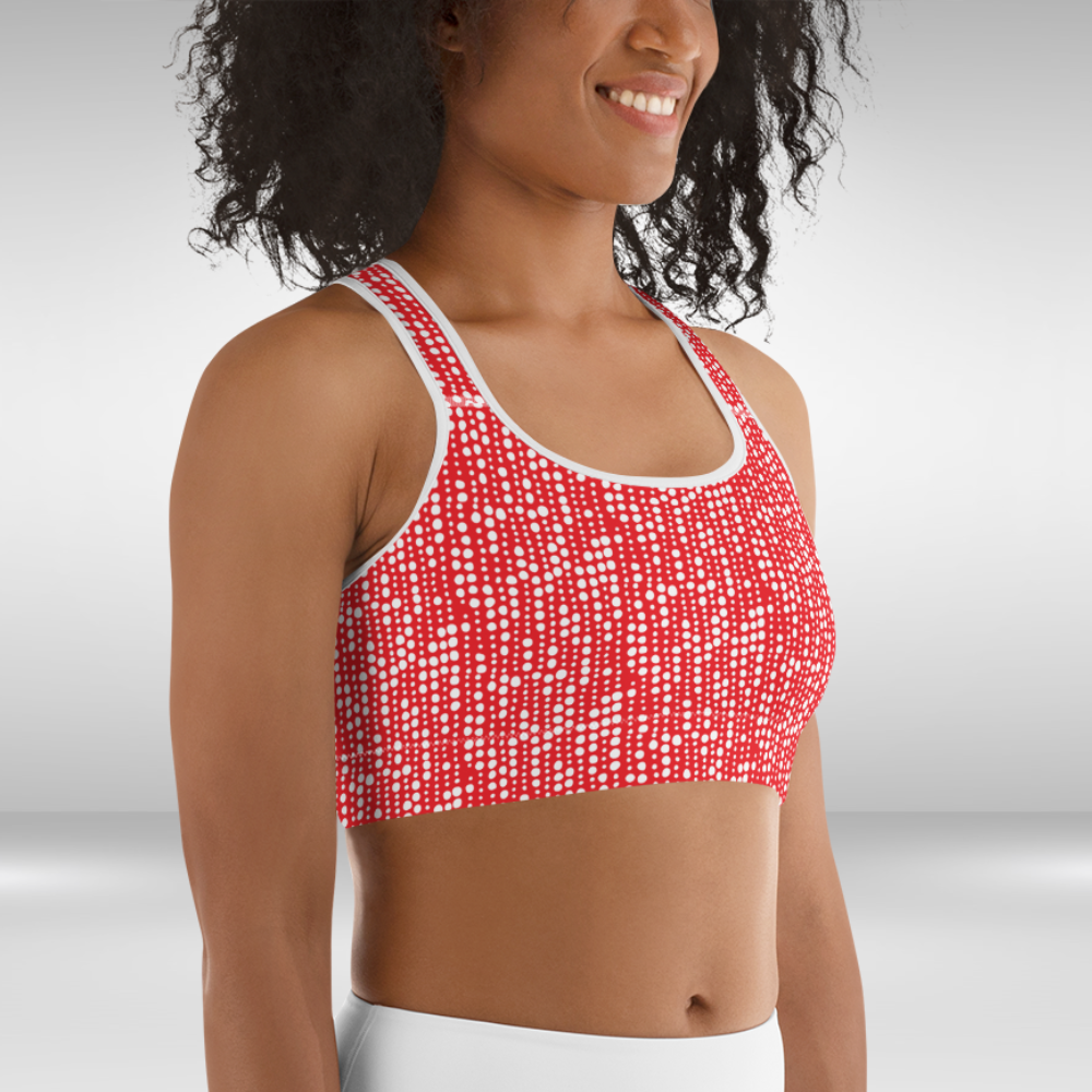 Women Sports Bra - Red and White Polka Dot Print