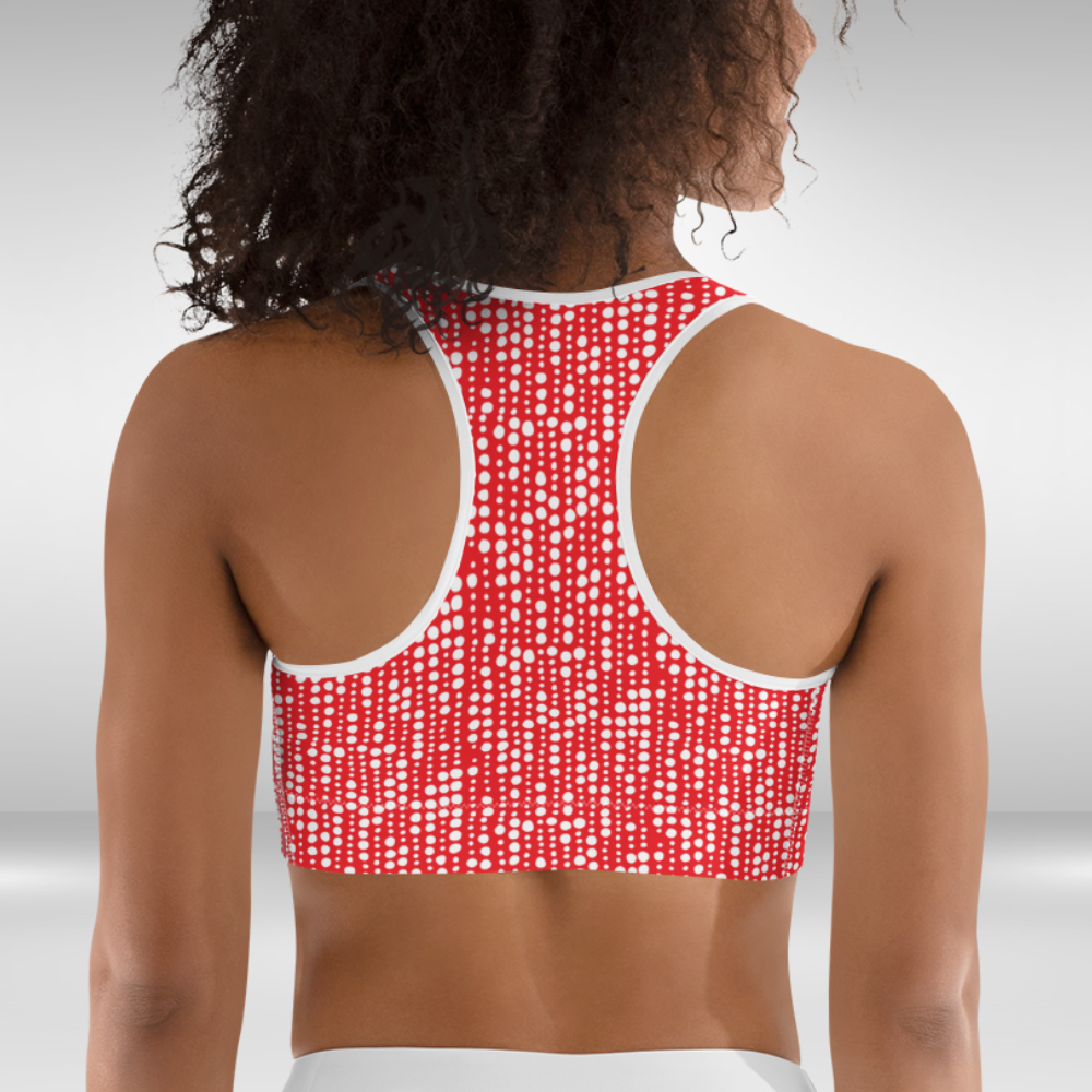 Women Sports Bra - Red and White Polka Dot Print