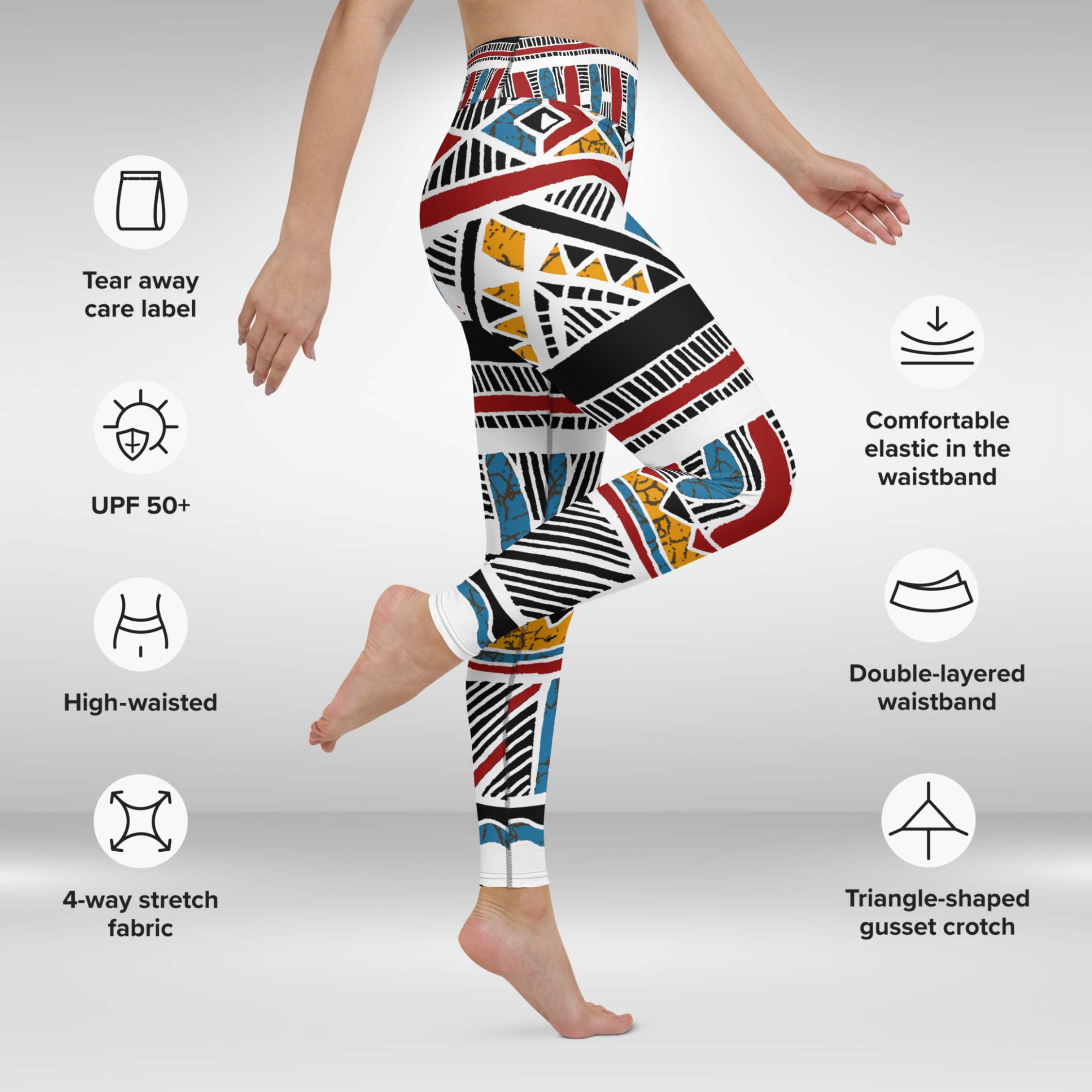 Women Yoga Legging - Red Blue Festive Tribal Print