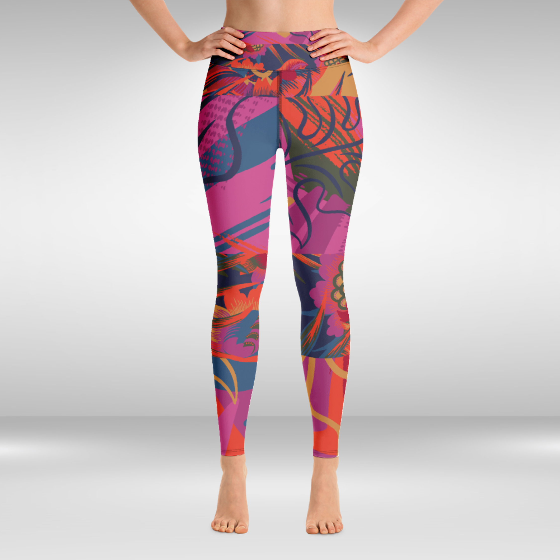 Women Yoga Legging - Pink Tropical Print