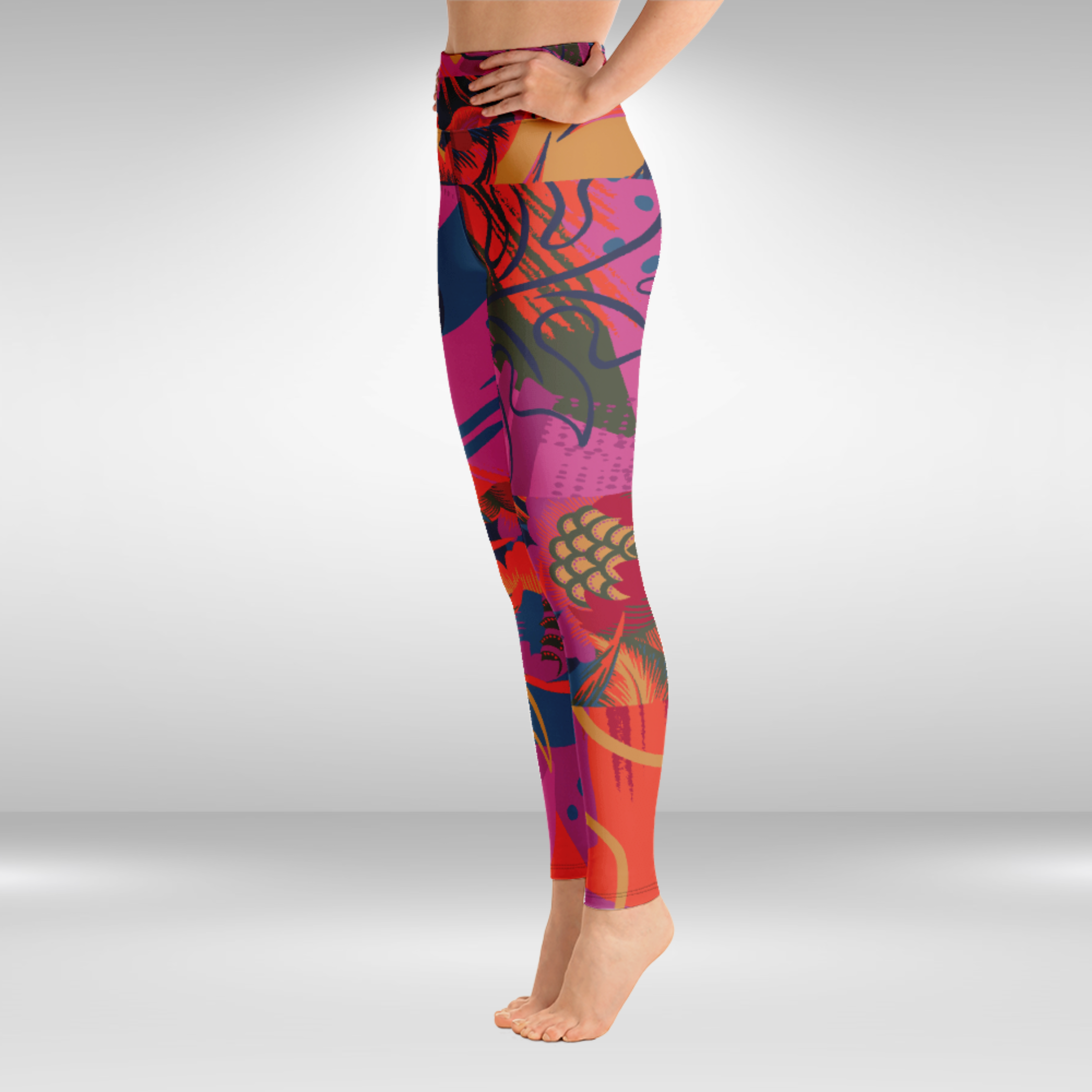 Women Yoga Legging - Pink Tropical Print