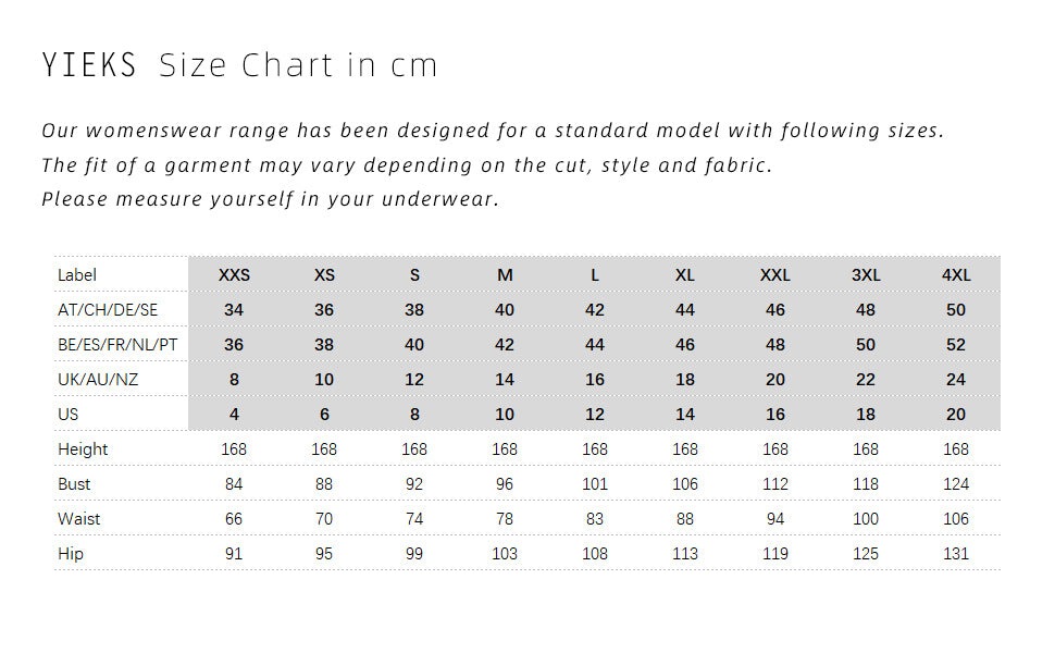 size chart for women