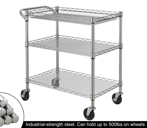 Details about   Black Heavy Duty 3-Shelf Rolling Cart Utility Storage Cart Capacity 330 lbs. 