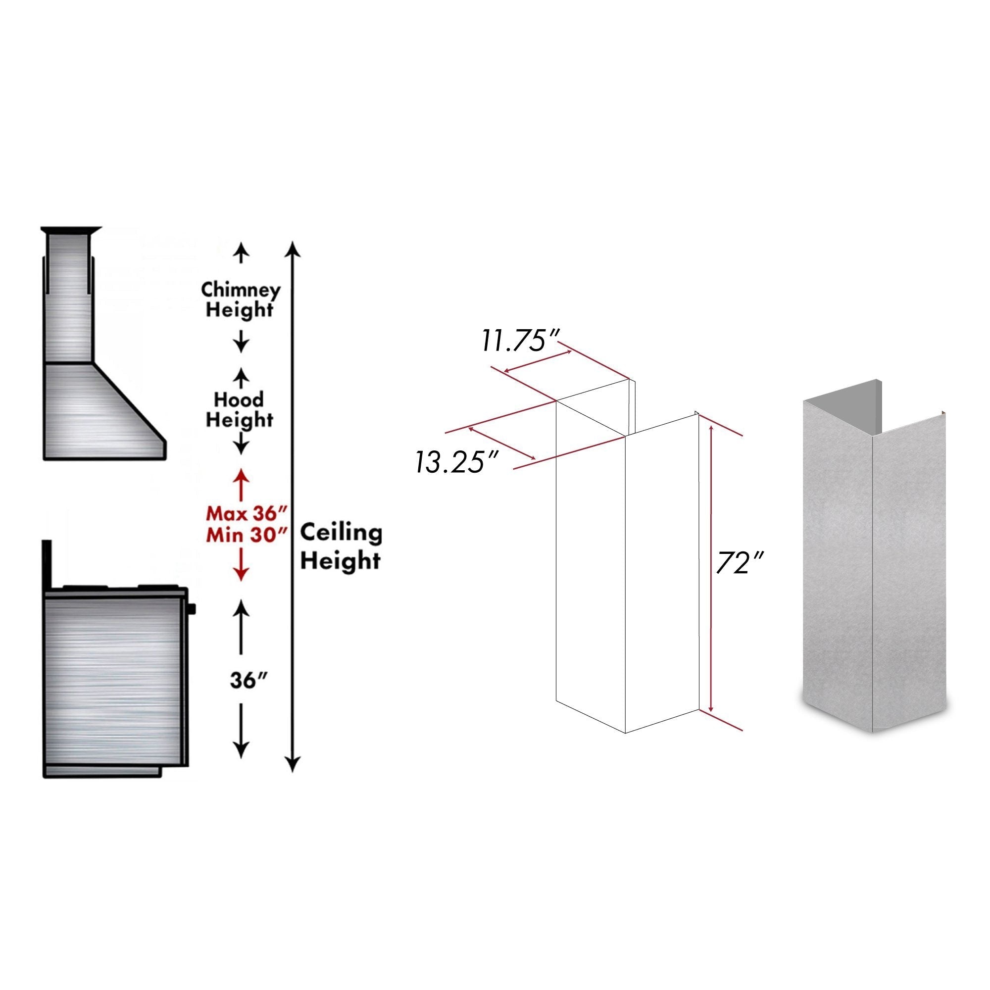 ZLINE 72 in. DuraSnow Stainless Steel Extended Chimney and Crown (8654-E)