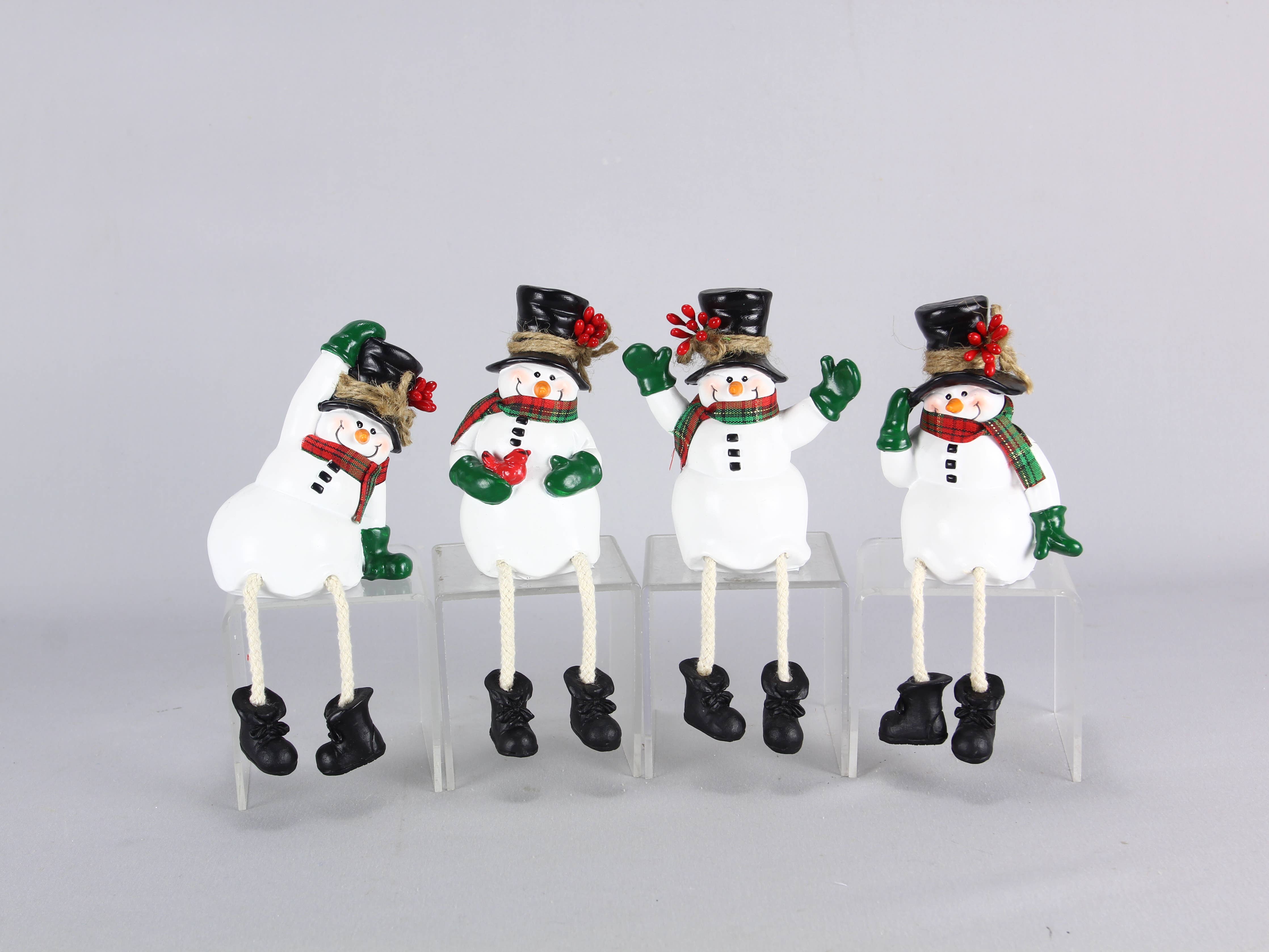  Resin Snowman with Dangle Legs 4 assorted 