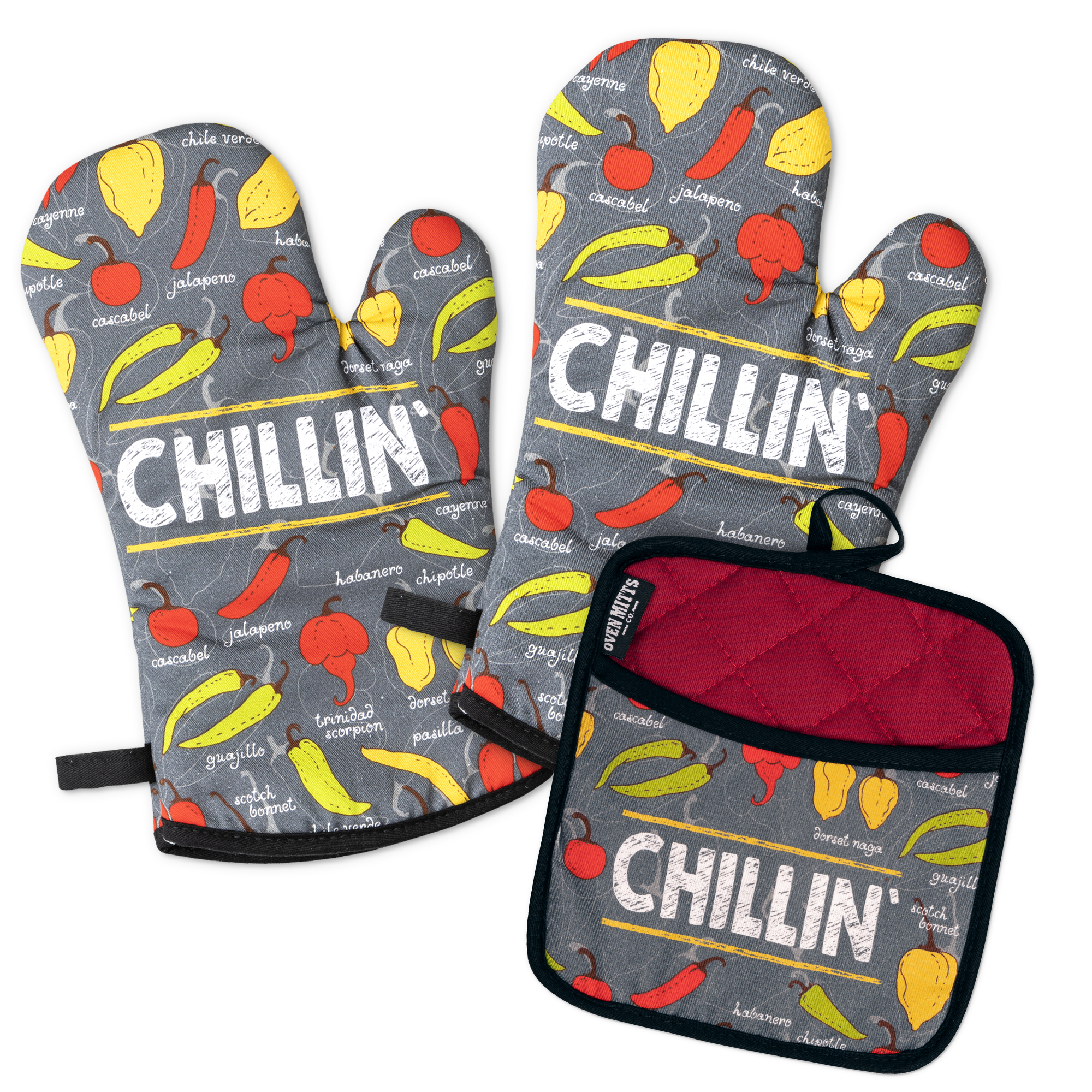  Chillin' Chillies Oven Mitts And Potholder Set 