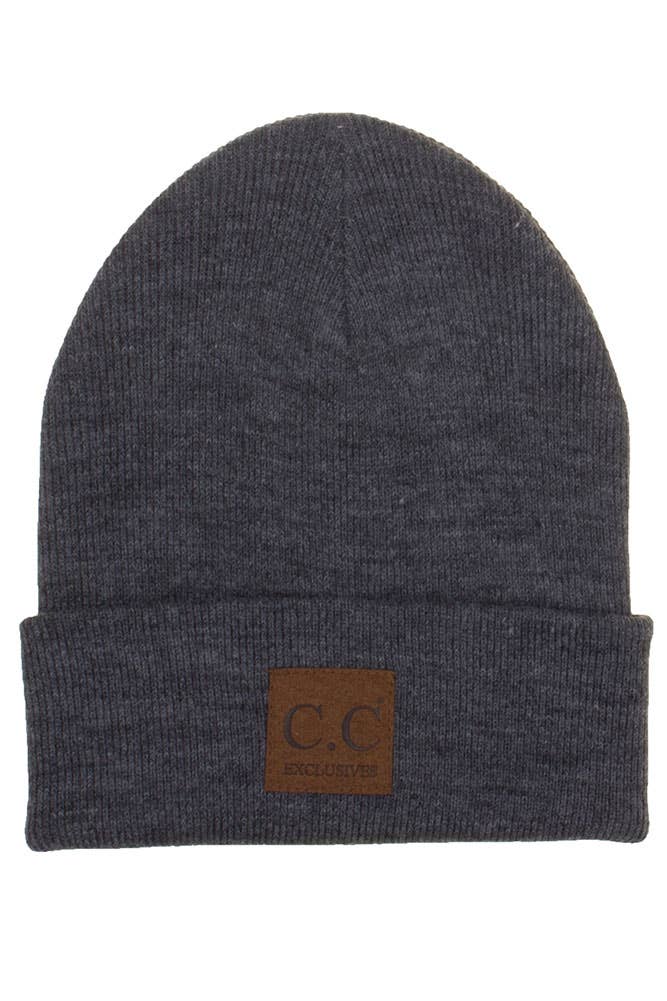  C.C Unisex Classic Basic Solid Color Beanie - Grey 