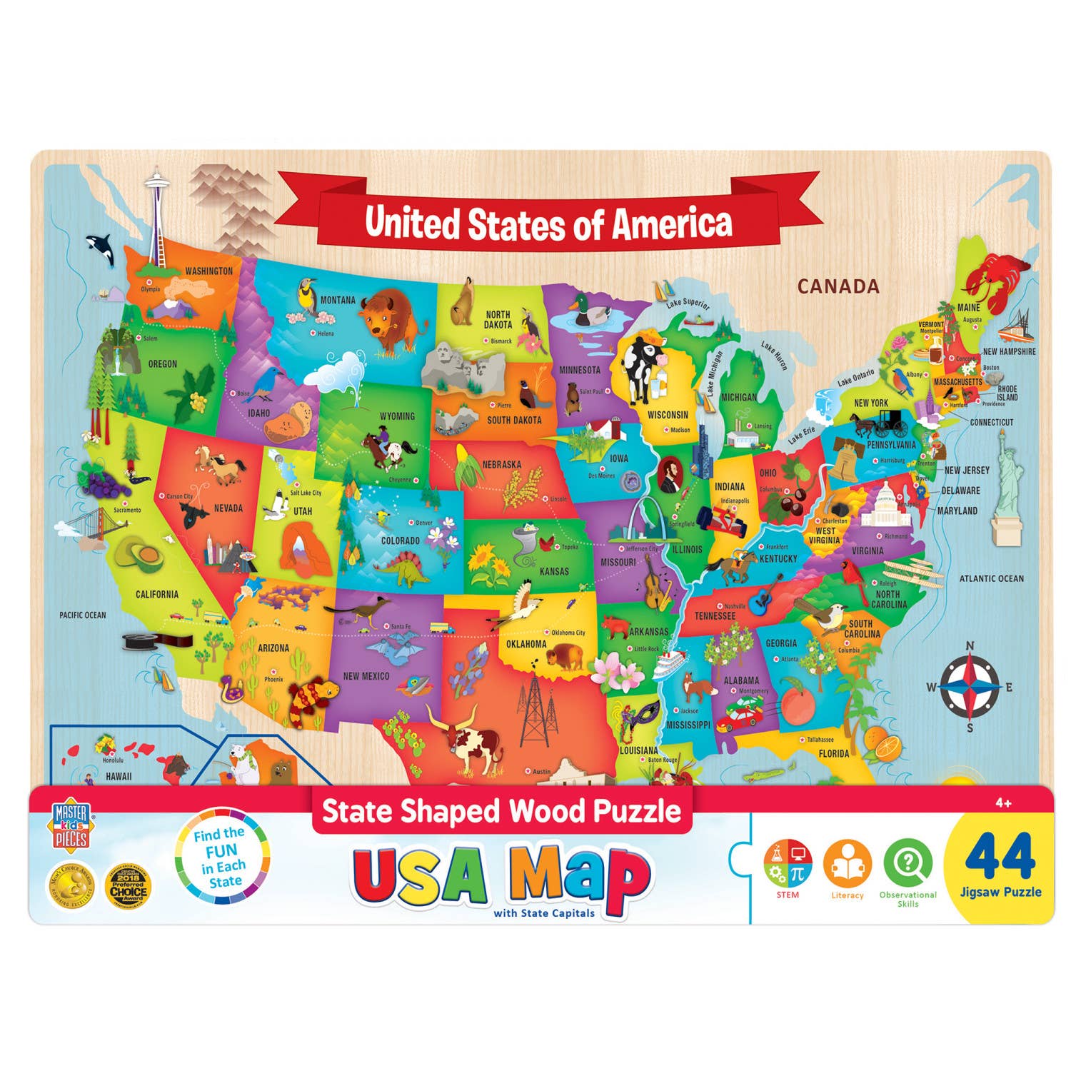  USA Map - 44 Piece Wood Puzzle 