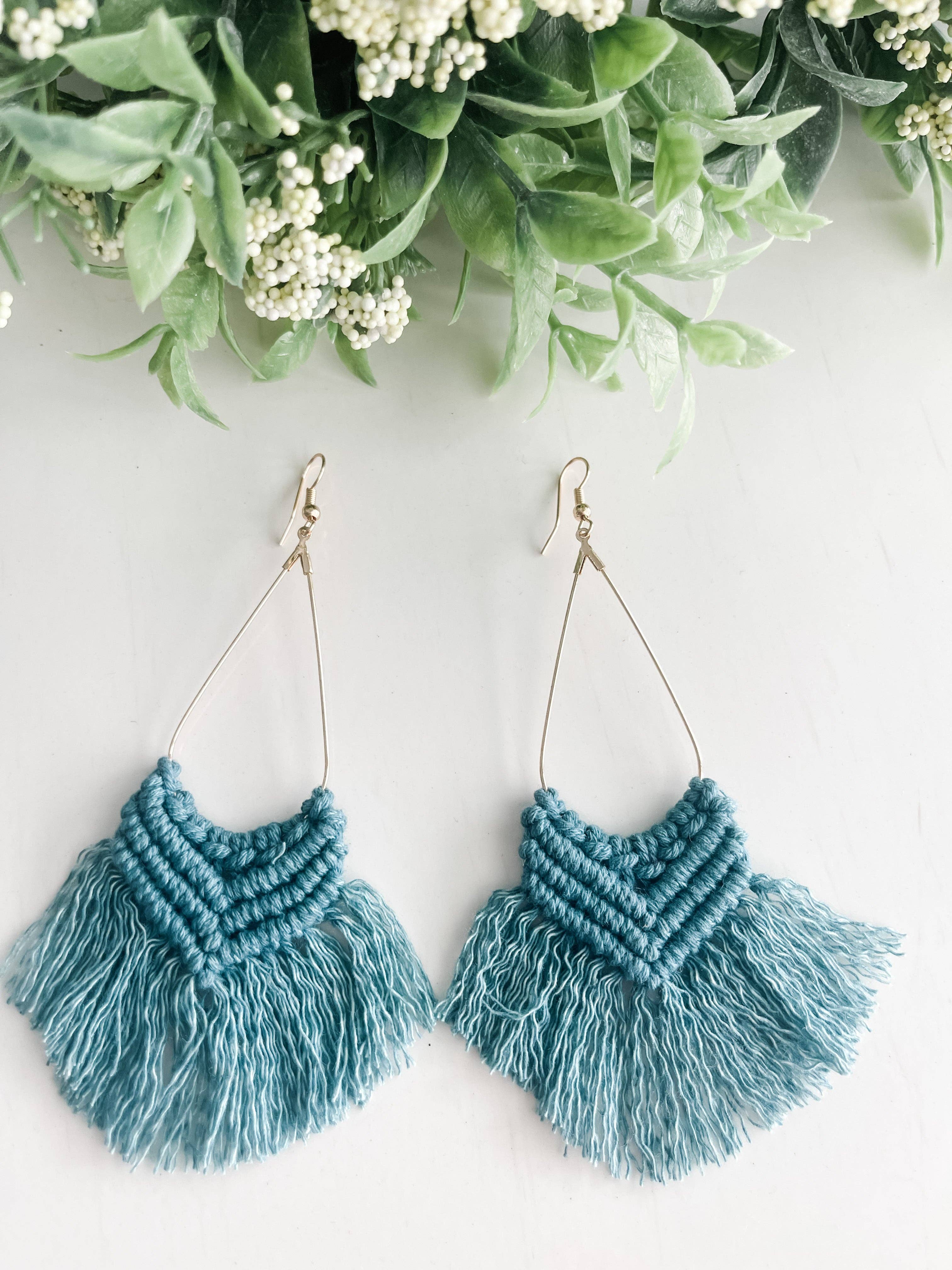  Boho Macrame Earrings "Teal" 