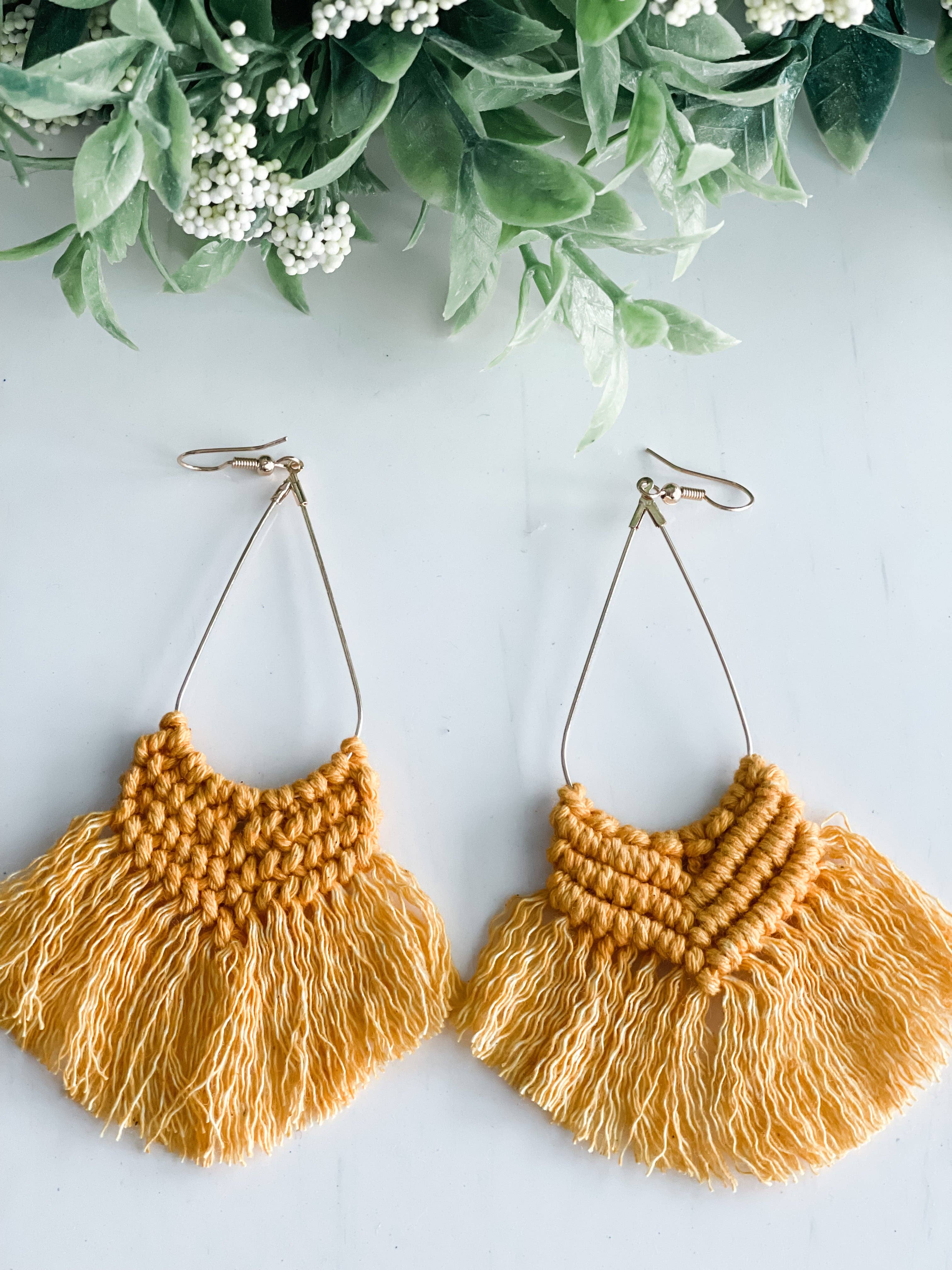  Boho Macrame Earrings "Mustard" 