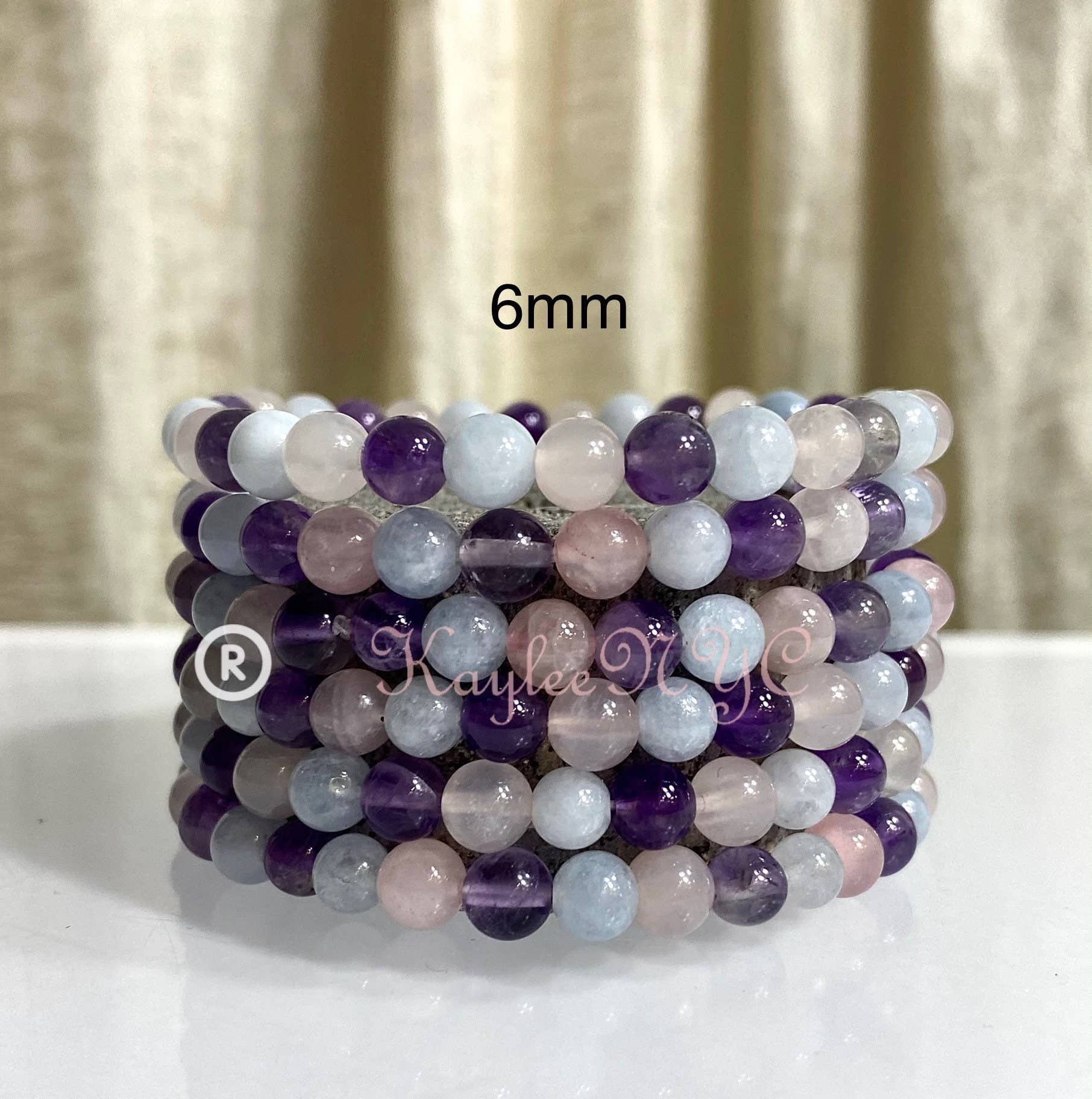  Amethyst, Rose Quartz, and Aquamarine Crystal Stretch Bracelet 