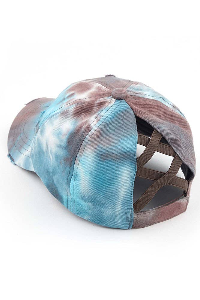  CC Tie Dye Washed Denim Criss-Cross Pony Cap 