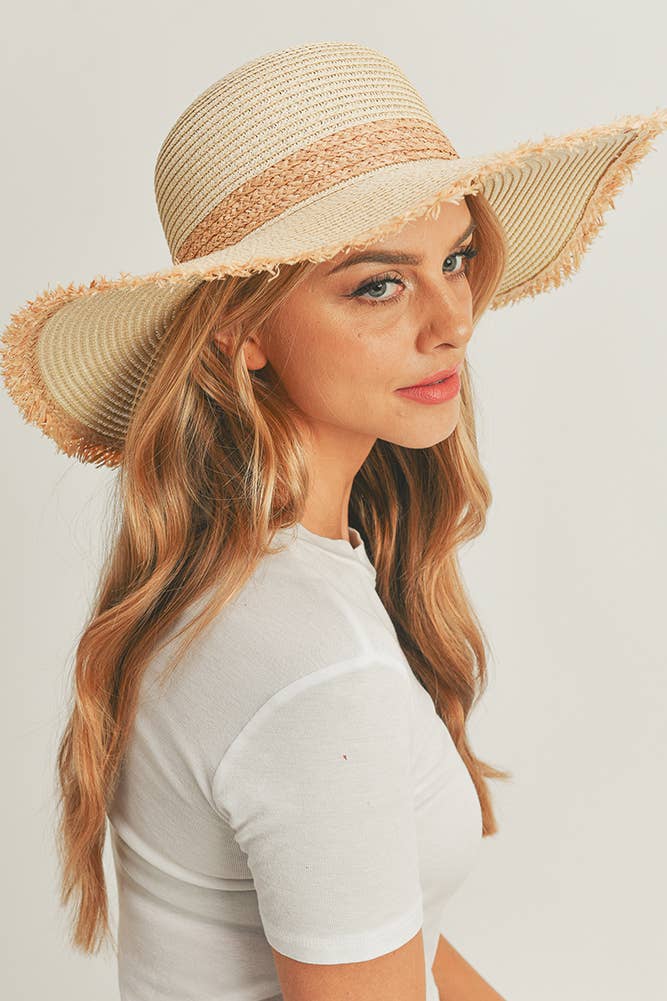  Frayed Edge Straw Floppy Hat 