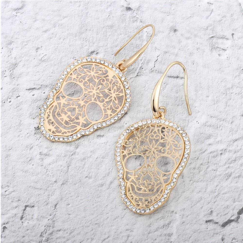  Skullistic Sugar Skull Drop Earrings: Gold 