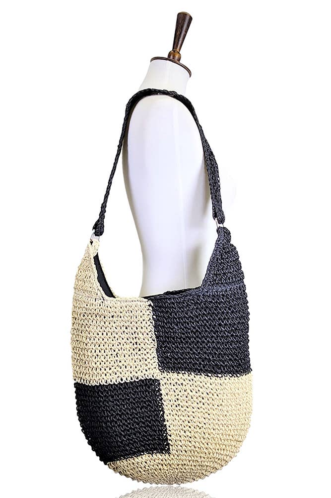  Two Tone Color Crochet Tote Bag 