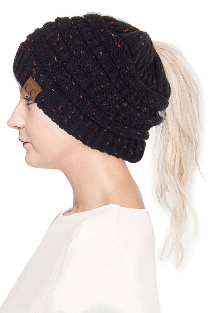  C.C Ponytail Messy Bun Beanie - Black 