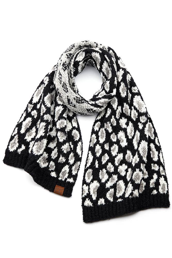  C.C Leopard Knit Oblong Scarf: Black 