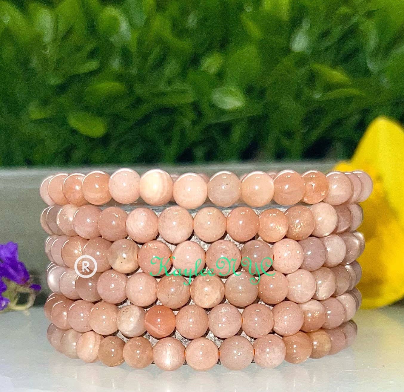  Peach Moonstone Stretch Bracelet Crystal 