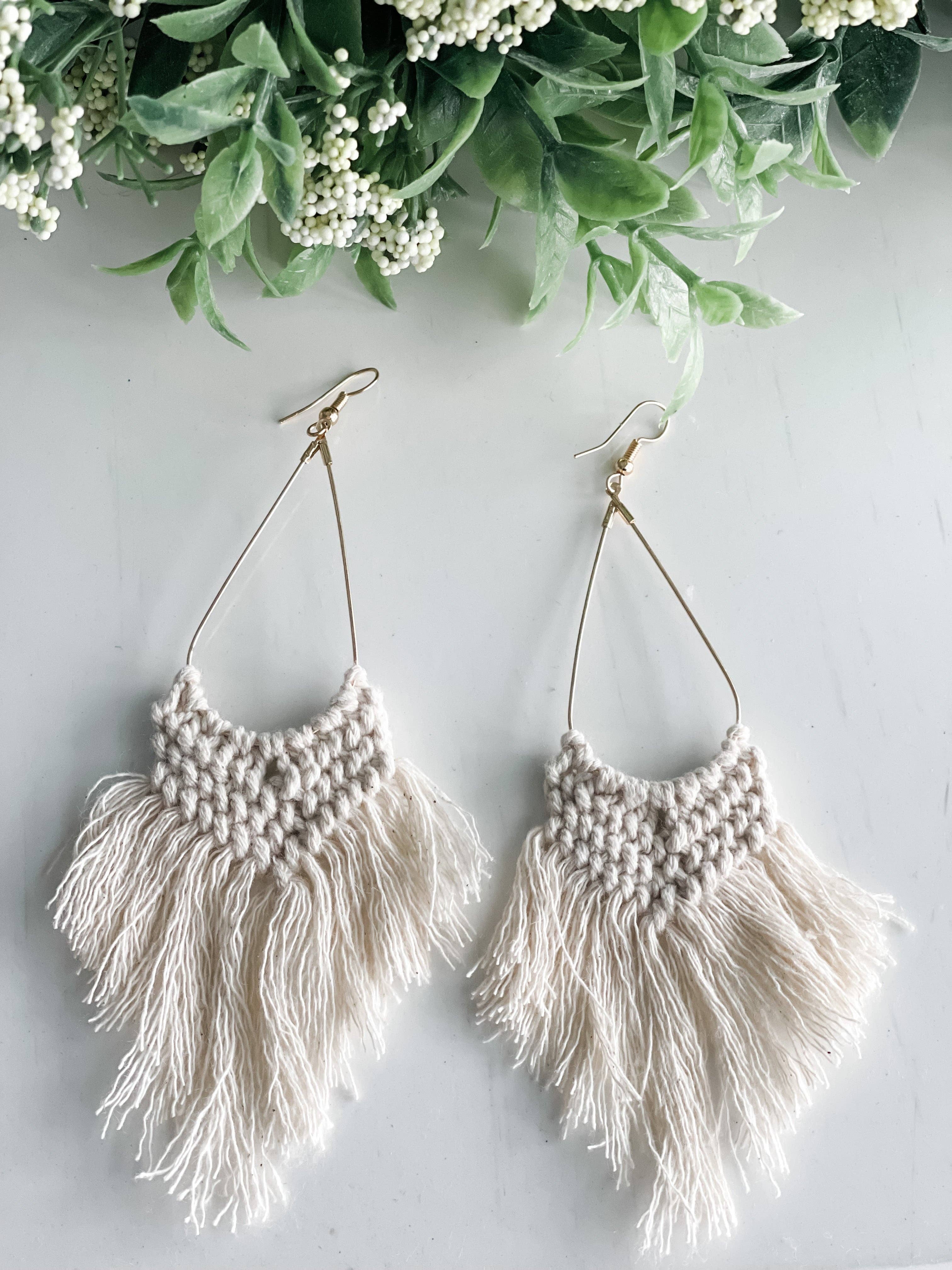  Boho Macrame Earrings "White" 