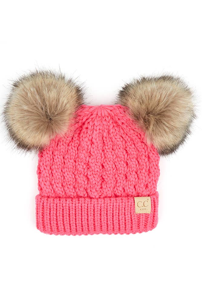  CC Kids Double Pom Pom All Over Cable Beanie 