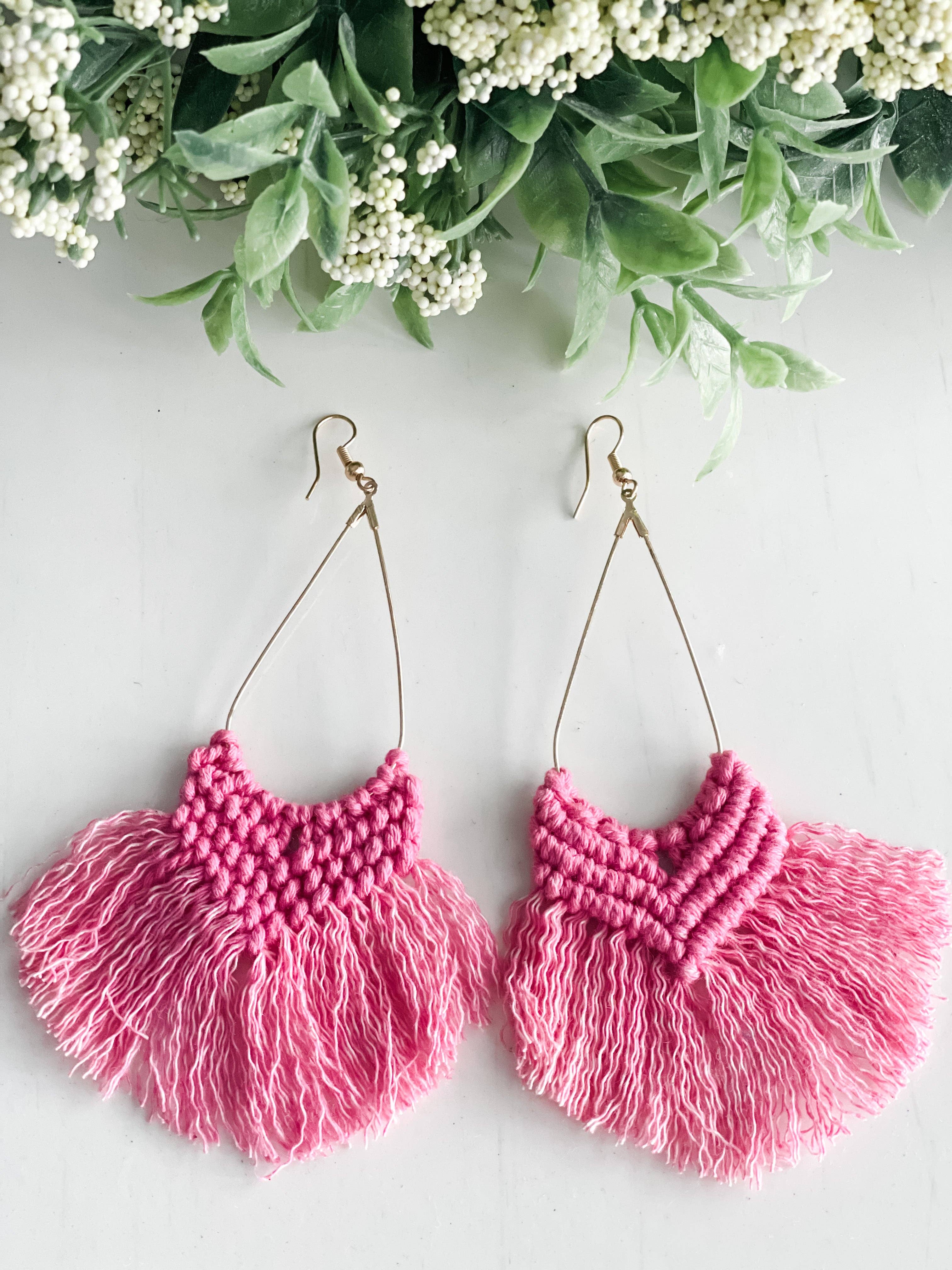  Boho Macrame Earrings "Pink" 