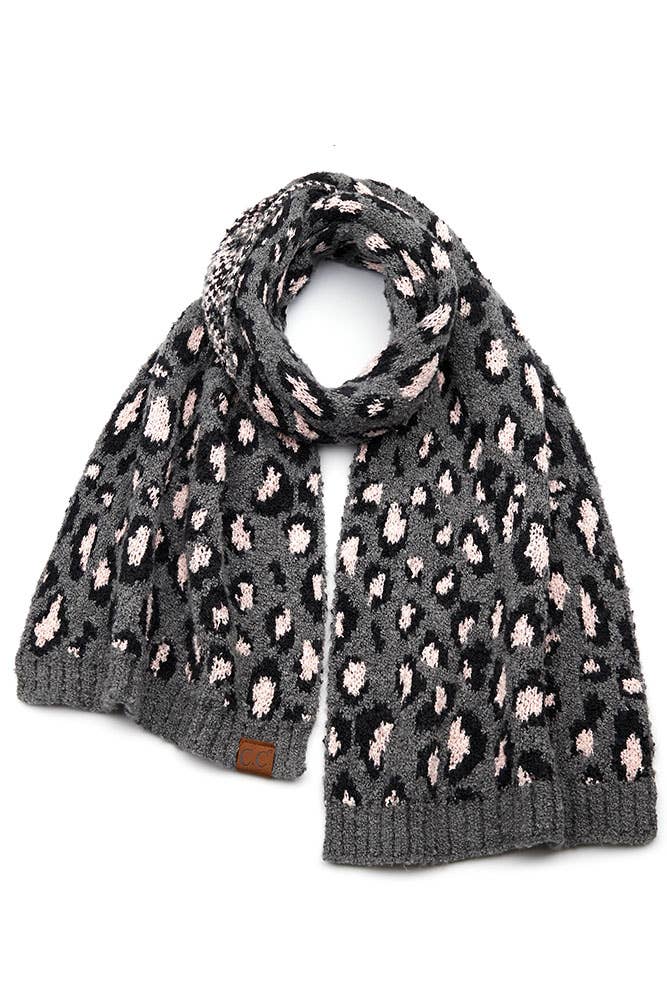  C.C Leopard Knit Oblong Scarf: Light Melange Gray 