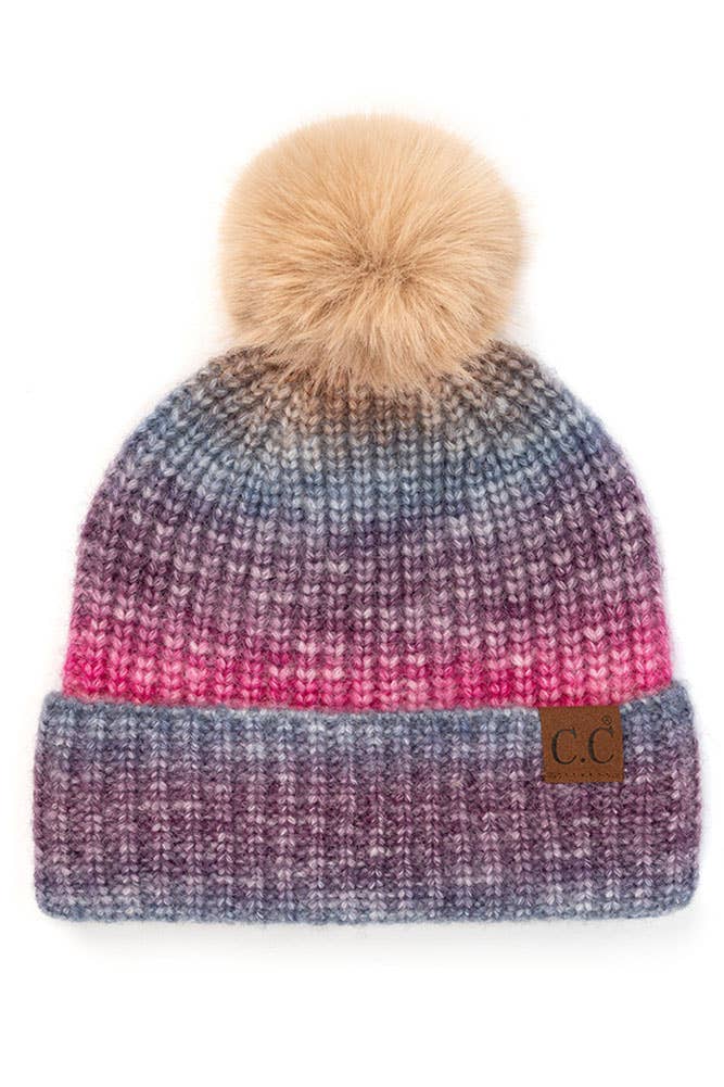  C.C Multicolor Ombre Beanie With Pom 