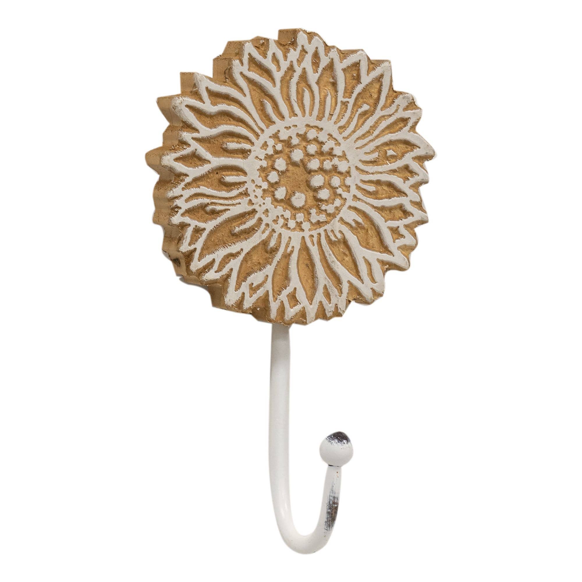  Distressed Wooden Sunflower Coat Hook 