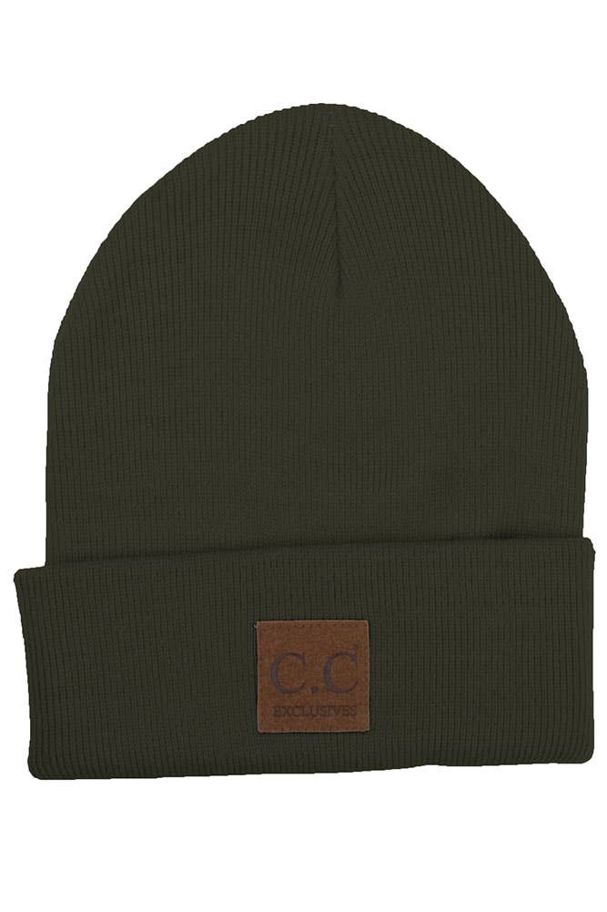  C.C Unisex Classic Basic Solid Color Beanie - Olive 