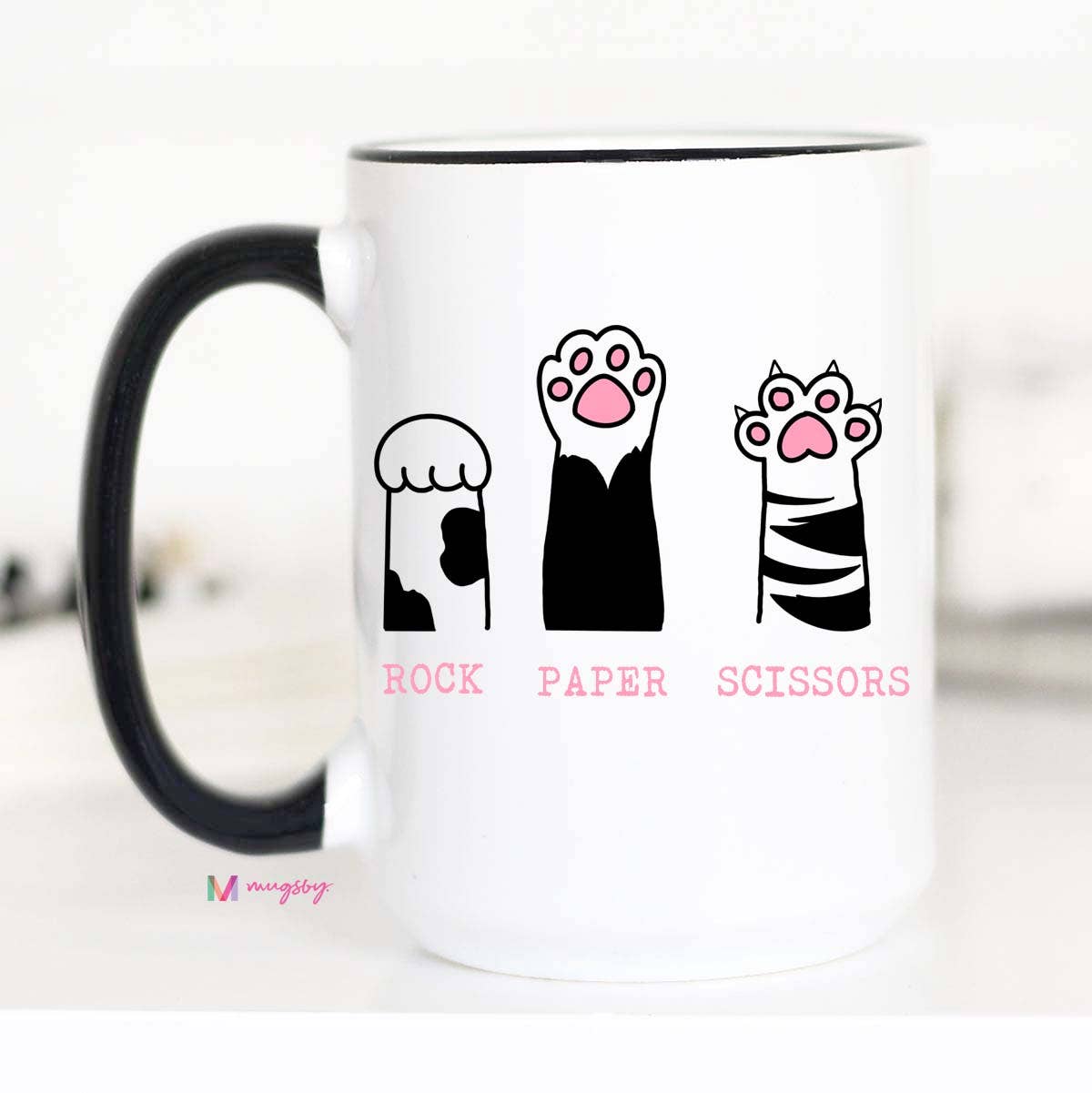  Rock Paper Scissors Funny Cat Coffee Mug, Pet Store: 15oz 