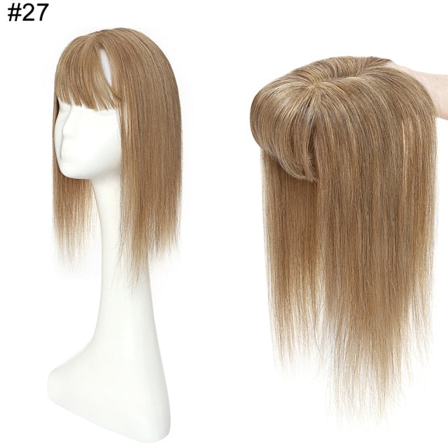 100% Human Hair Toppers 10x12cm, 2.5x9cm Silk Base Natural Hair With Bangs