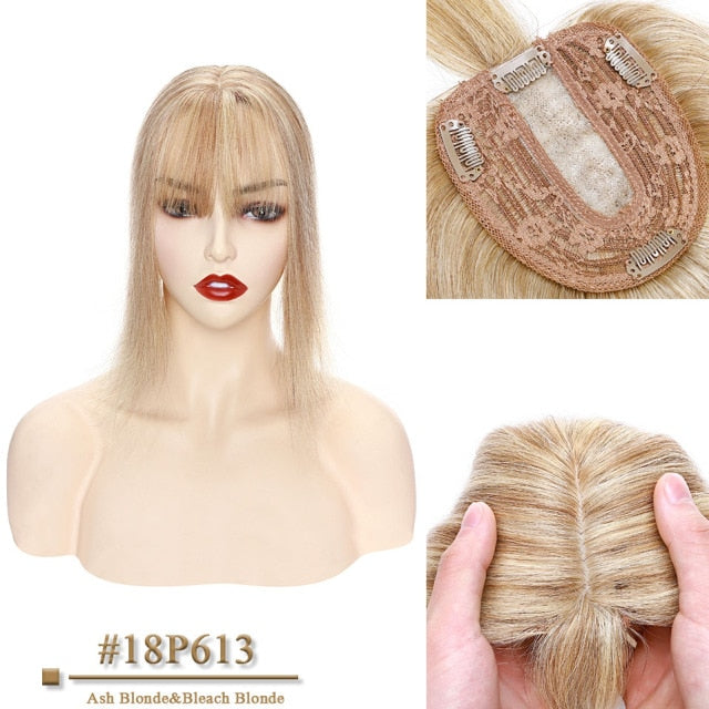 100% Human Hair Toppers 10x12cm, 2.5x9cm Silk Base Natural Hair With Bangs