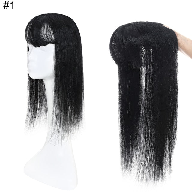 100% Human Hair Toppers 10x12cm, 2.5x9cm Silk Base Natural Hair With Bangs