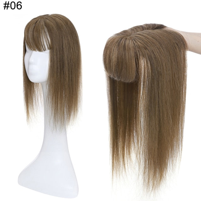 100% Human Hair Toppers 10x12cm, 2.5x9cm Silk Base Natural Hair With Bangs