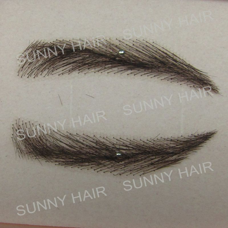 EB014 invisible swiss lace relastic hand made human hair false eyebrow black 1B color
