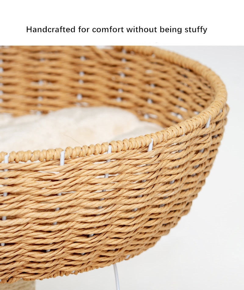 Rattan Cat Tower Cat Scratching Tree for Multiple Cats