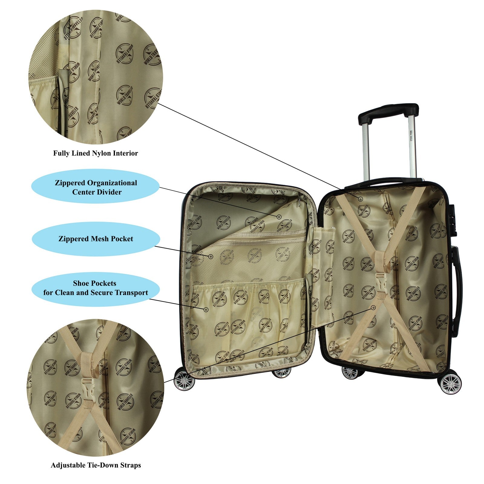 World Traveler Butterfly 20-Inch Carry-On Hardside Expandable Spinner Luggage