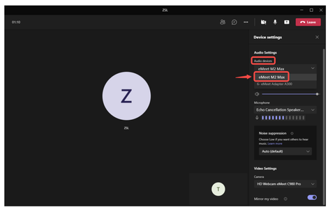 Choose EMEET M2 Max as Audio Device