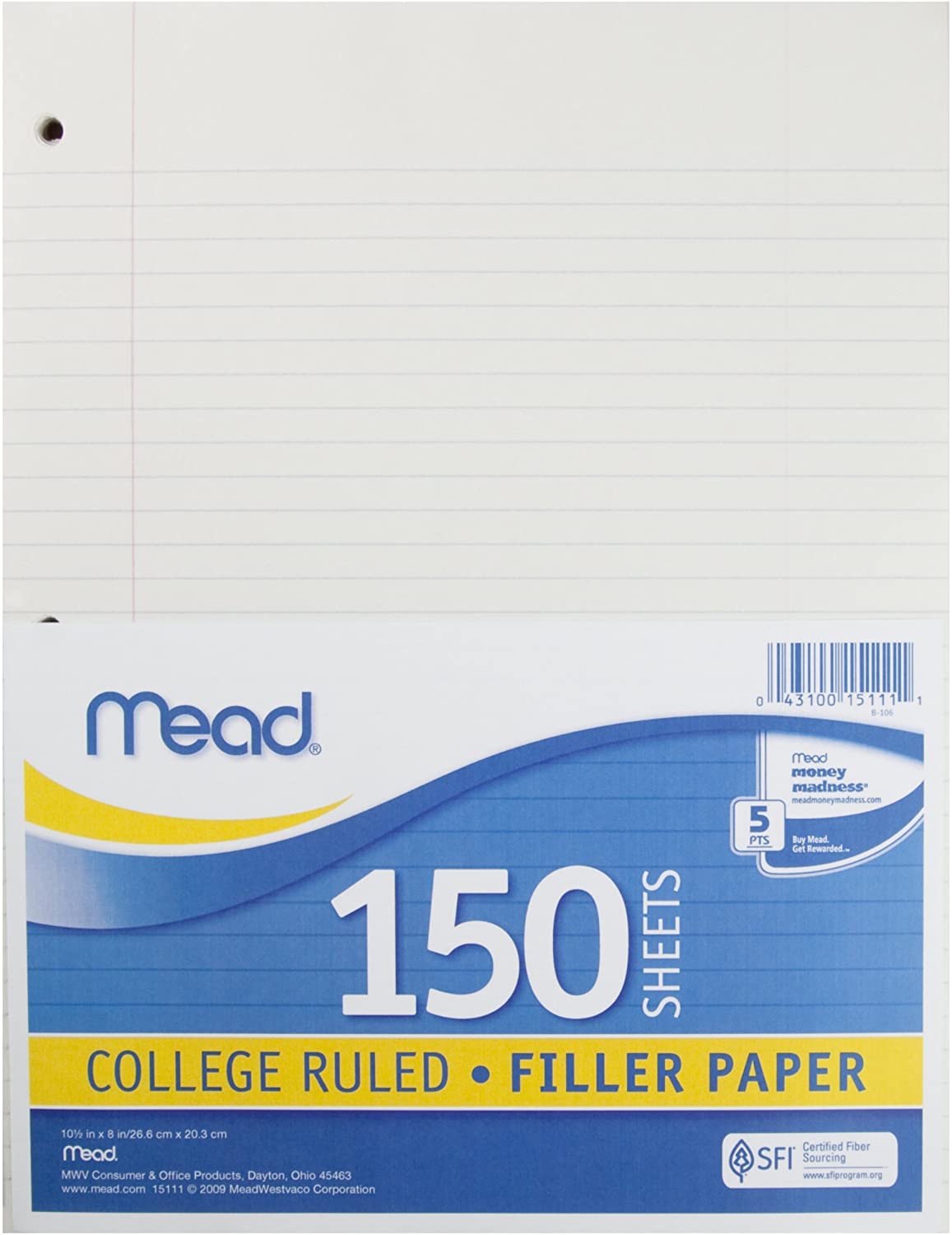 Mead Loose Leaf Paper, Filler Paper, College Ruled, 150 Sheets, 10-1/2