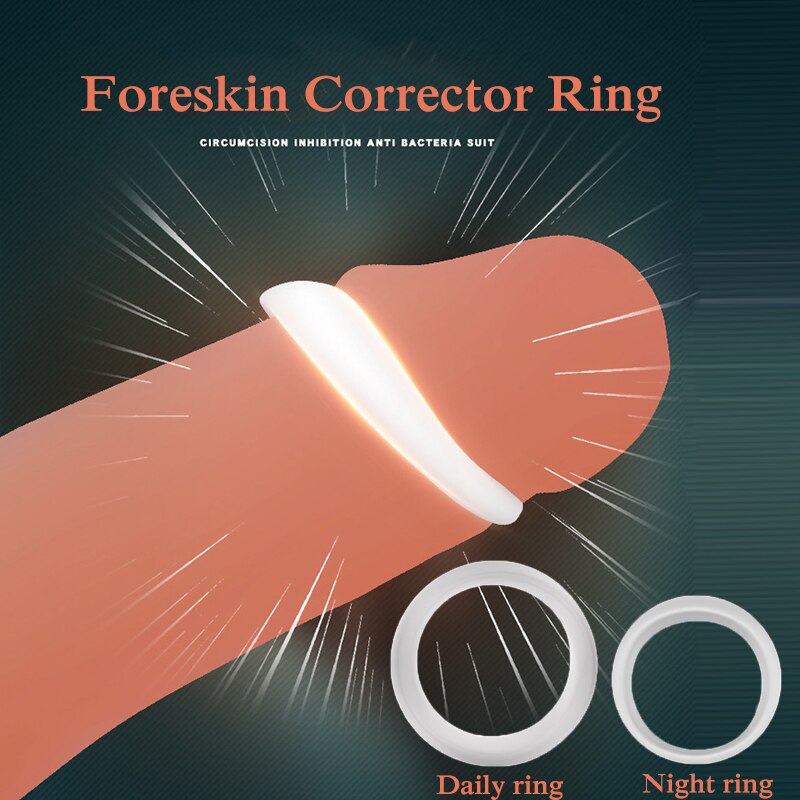 2PCS Silicone Male Foreskin Corrector Resistance Ring Delay Ejaculation Penis Rings for Men Daily/Night Cock Ring