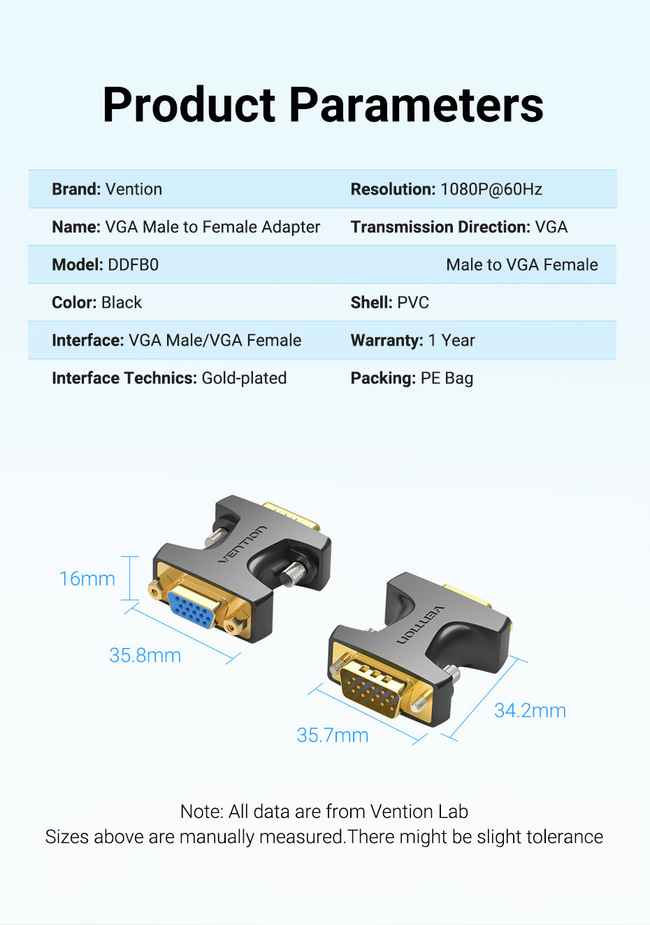 VGA Male to Female Adapter for TV Monitor computer Laptop