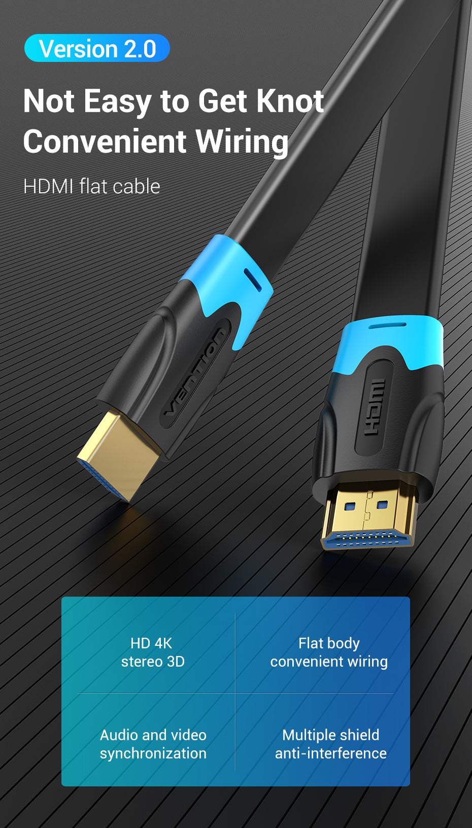 ▷ Cable HDMI 2.0 4K Acodado Vention AAQBI/ HDMI Macho - HDMI