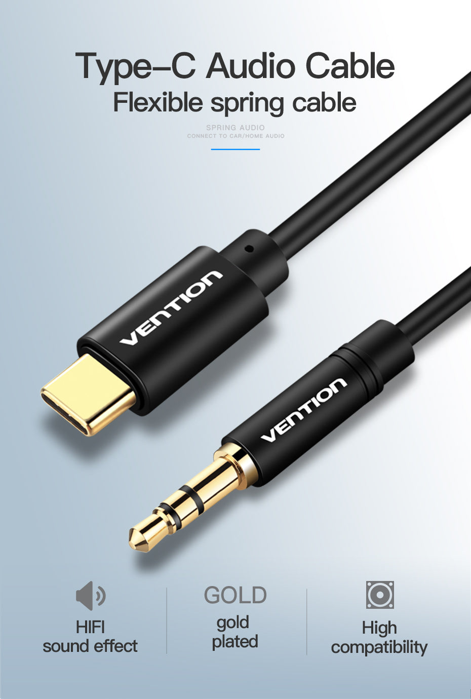 Type-C to 3.5mm Male Spring Audio Cable phone