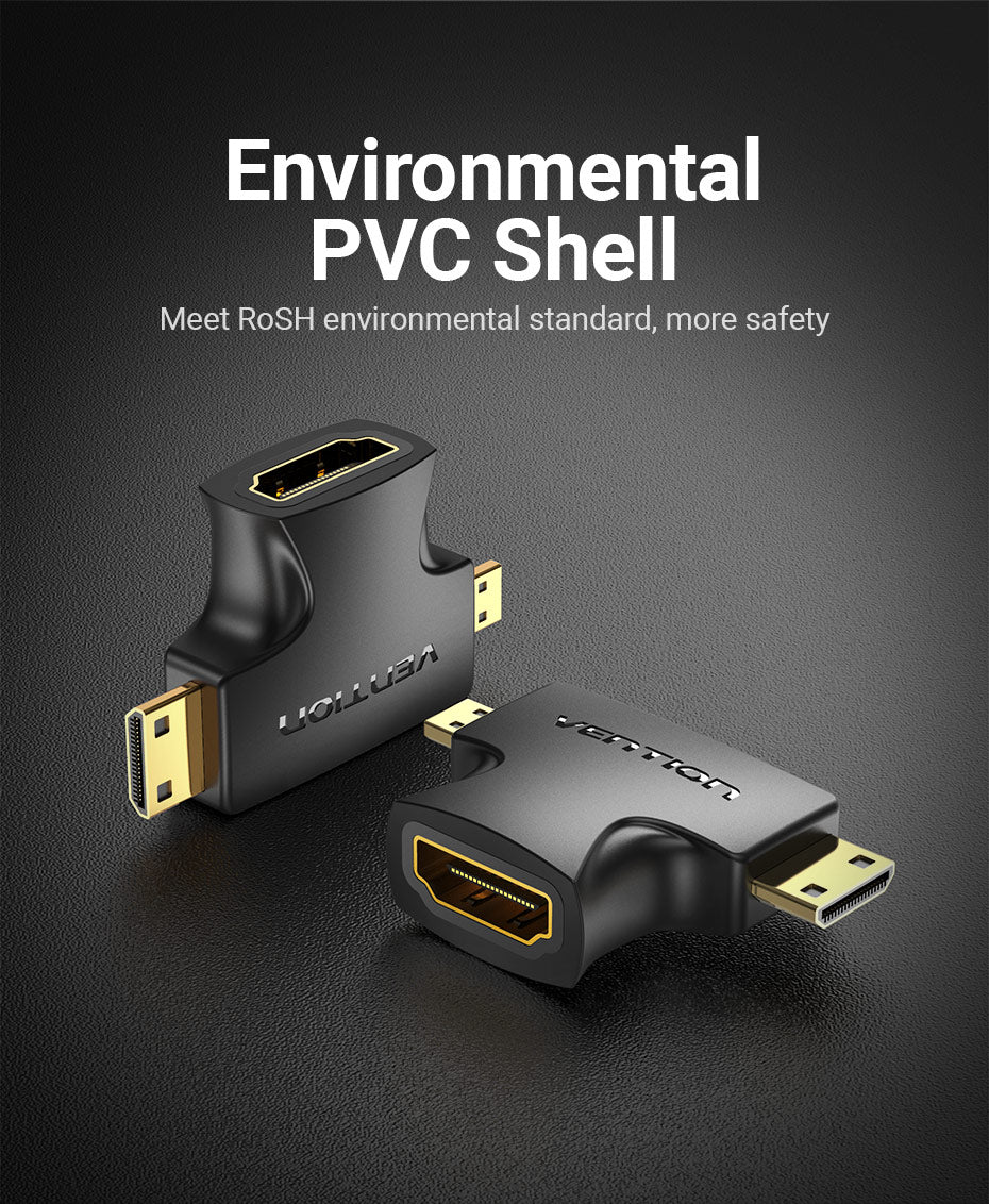 2 in 1 Mini HDMI and Micro HDMI Male to HDMI Female Adapter Black